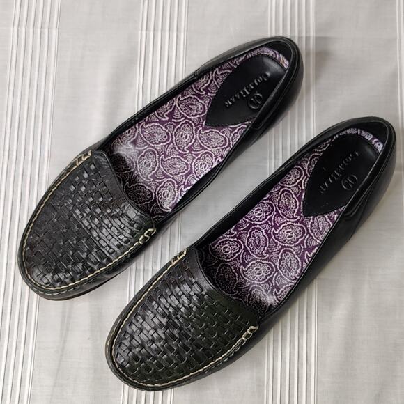 Cole Haan Leather Slip On Flats Loafers Black Weave Women's Size 8B - Picture 1 of 11